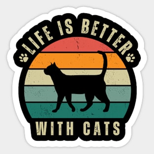 Life is better with cats retro sunset background Sticker